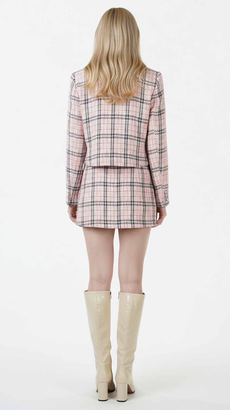 pink plaid blazer dress Pink & Checkered